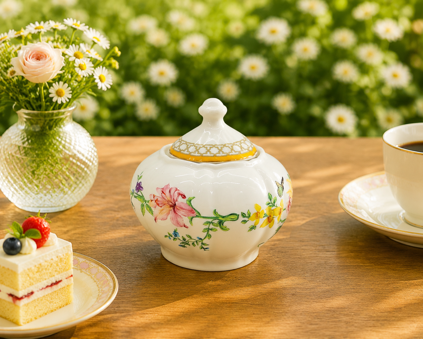 Donglin Homeware Botanical Floral Farmhouse Style Ceramic Sugar Pot 350cc