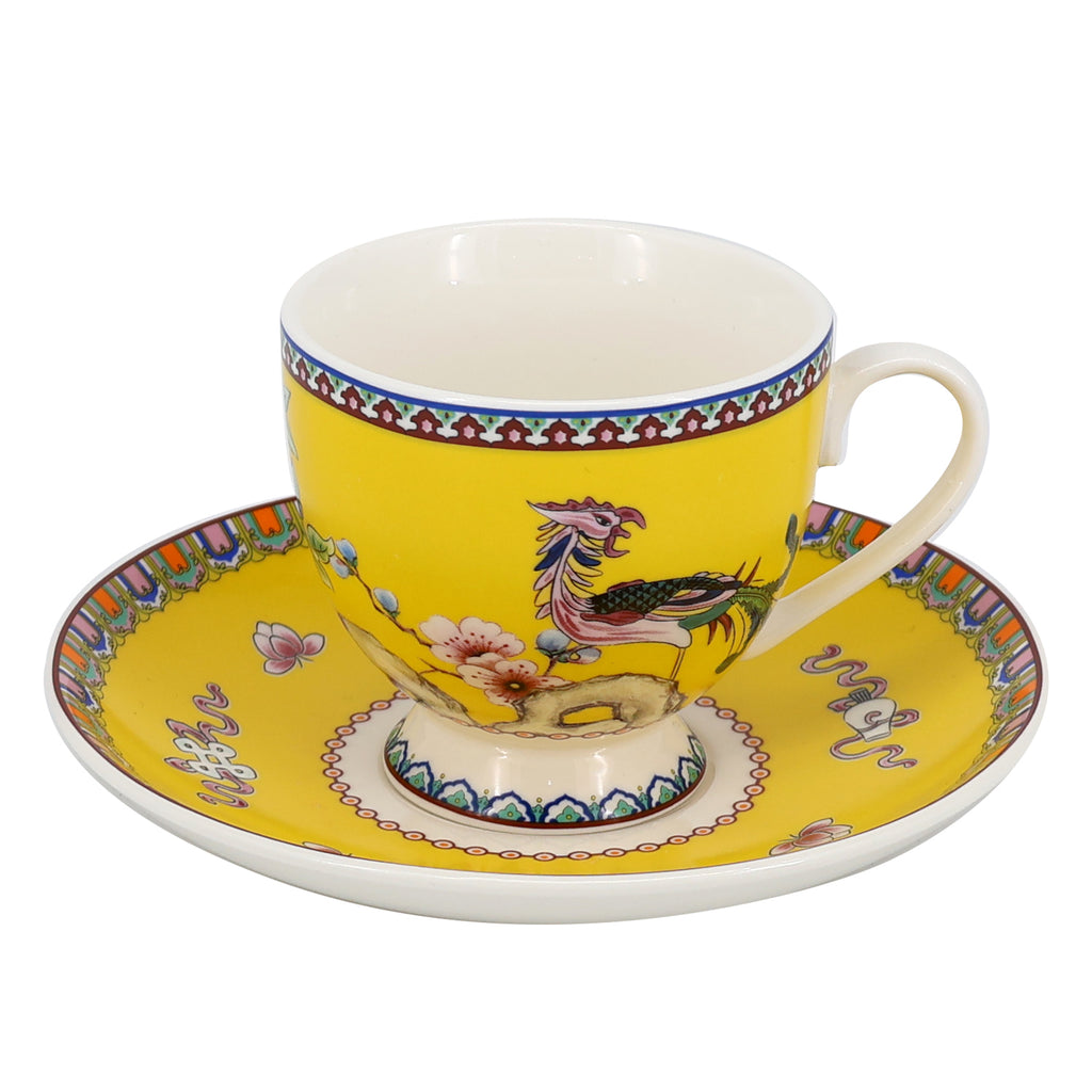 Donglin Homeware Auspicious Phoenix Nature Style Ceramic Tableware Set 220cc Cup and Saucer