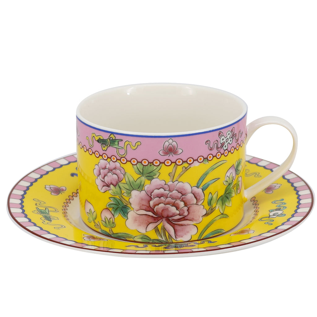 Donglin Homeware Auspicious Phoenix Nature Style Ceramic Tableware Set 220cc Cup and Saucer