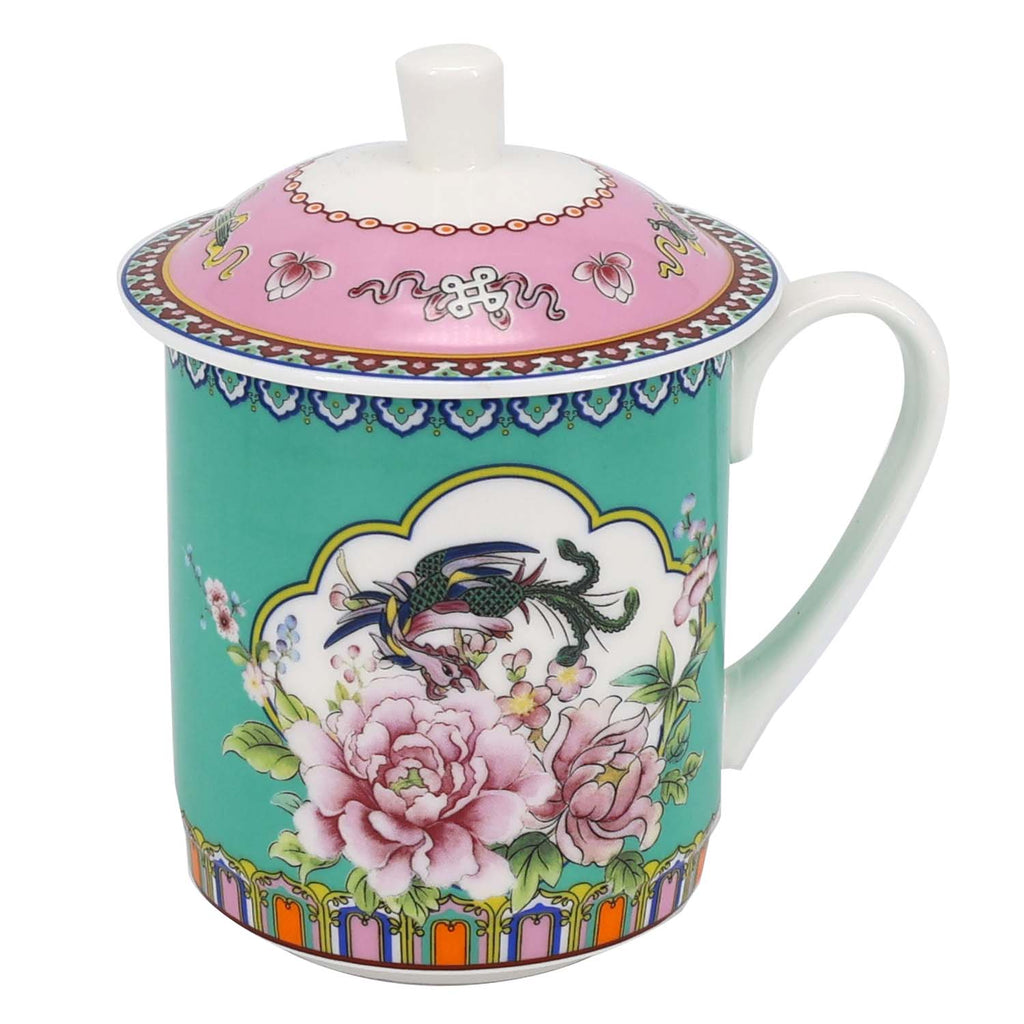 Donglin Homeware Auspicious Phoenix Nature Style Ceramic Tableware Set 350cc Lidded Cup