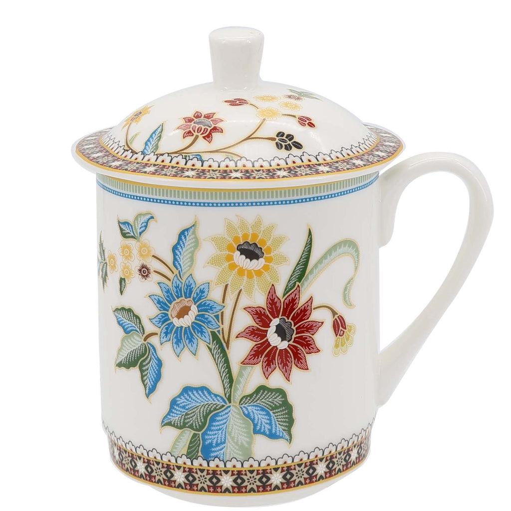 Donglin Homeware Batik Tiga Negeri - Farmhouse Style Ceramic Tableware Set 350cc Lidded Cup