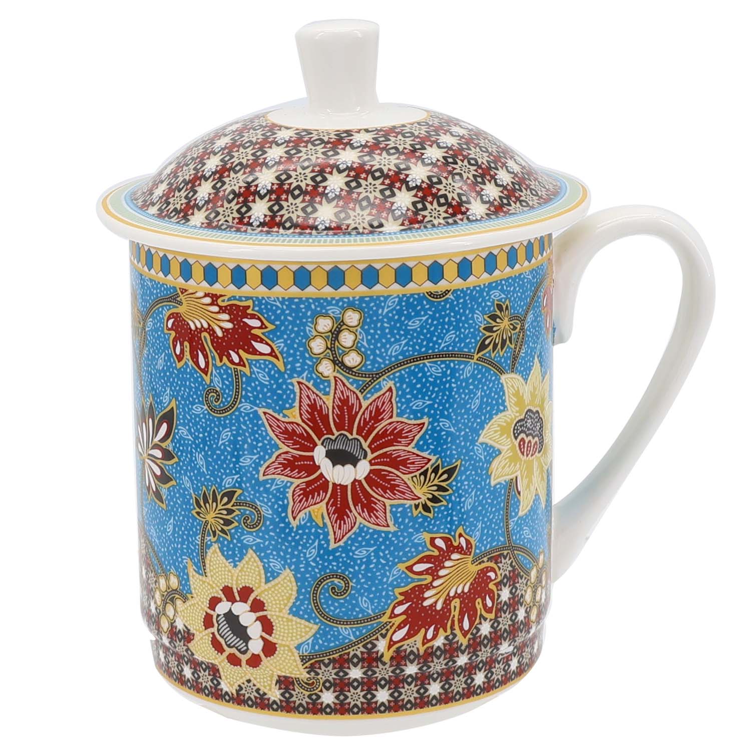 Donglin Homeware Batik Tiga Negeri - Farmhouse Style Ceramic Tableware Set 350cc Lidded Cup
