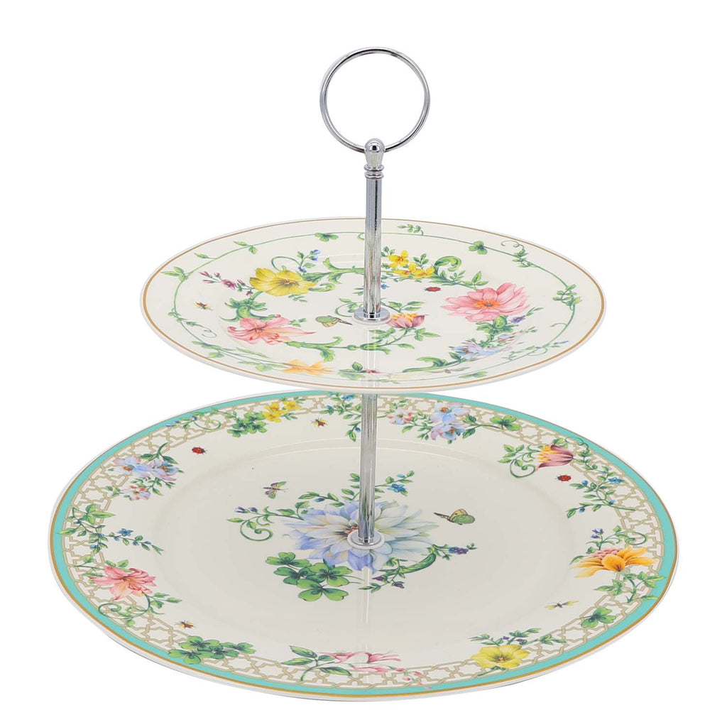 Donglin Homeware Manor Wildflower - Farmhouse Style Ceramic Tableware Set 10.5-inch and 7.5-inch cake plate