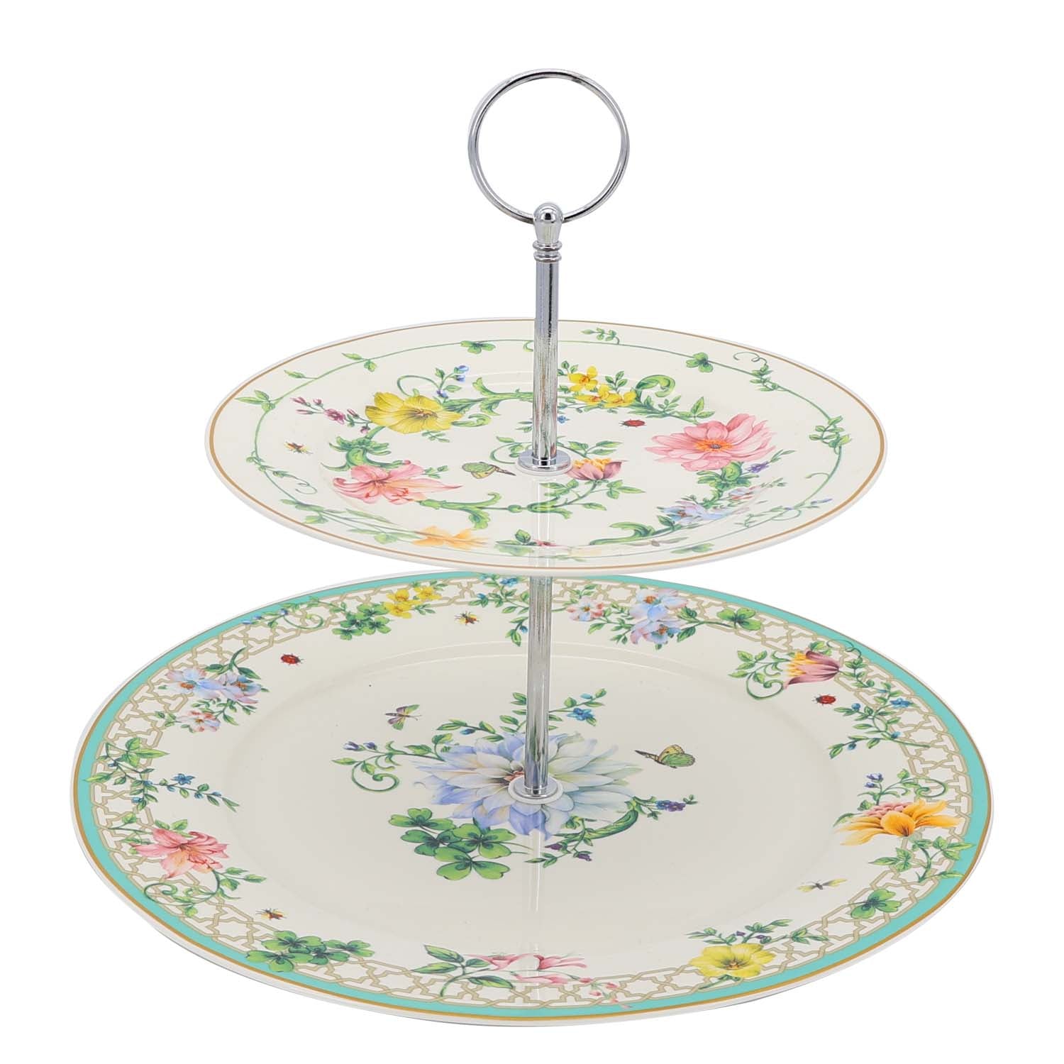 Donglin Homeware Manor Wildflower - Farmhouse Style Ceramic Tableware Set 10.5-inch and 7.5-inch cake plate