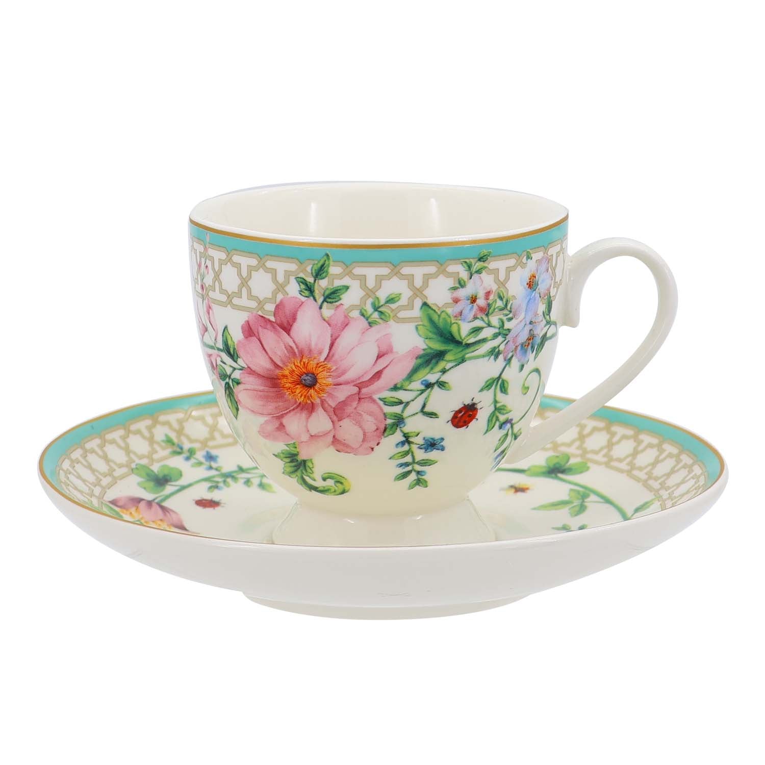 Donglin Homeware Manor Wildflower - Farmhouse Style Ceramic Tableware Set 220cc cup and saucer