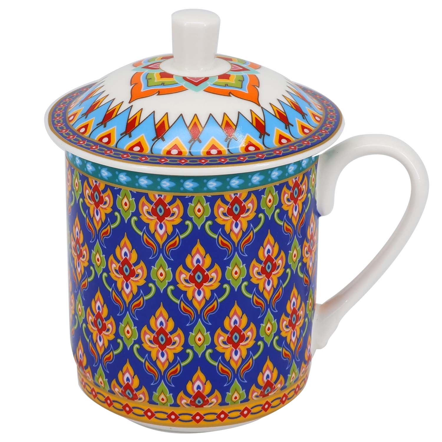 Donglin Homeware Persian Mandala - Bohemian Style Ceramic Tableware Set 350cc lidded cup
