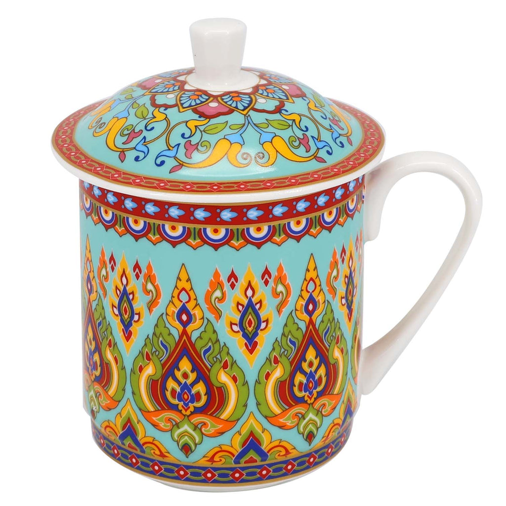 Donglin Homeware Persian Mandala - Bohemian Style Ceramic Tableware Set 350cc liidded cup