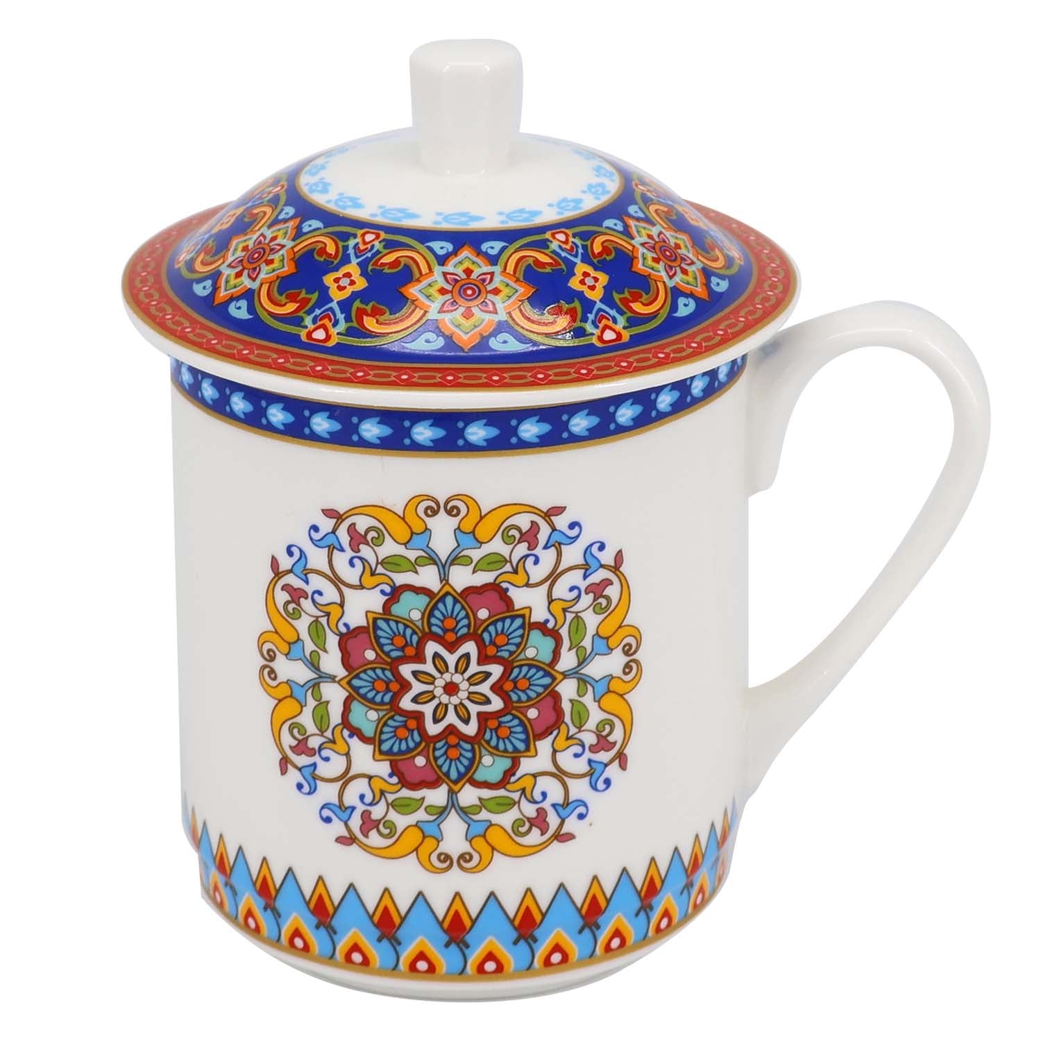 Donglin Homeware Persian Mandala - Bohemian Style Ceramic Tableware Set 350cc lidded cup