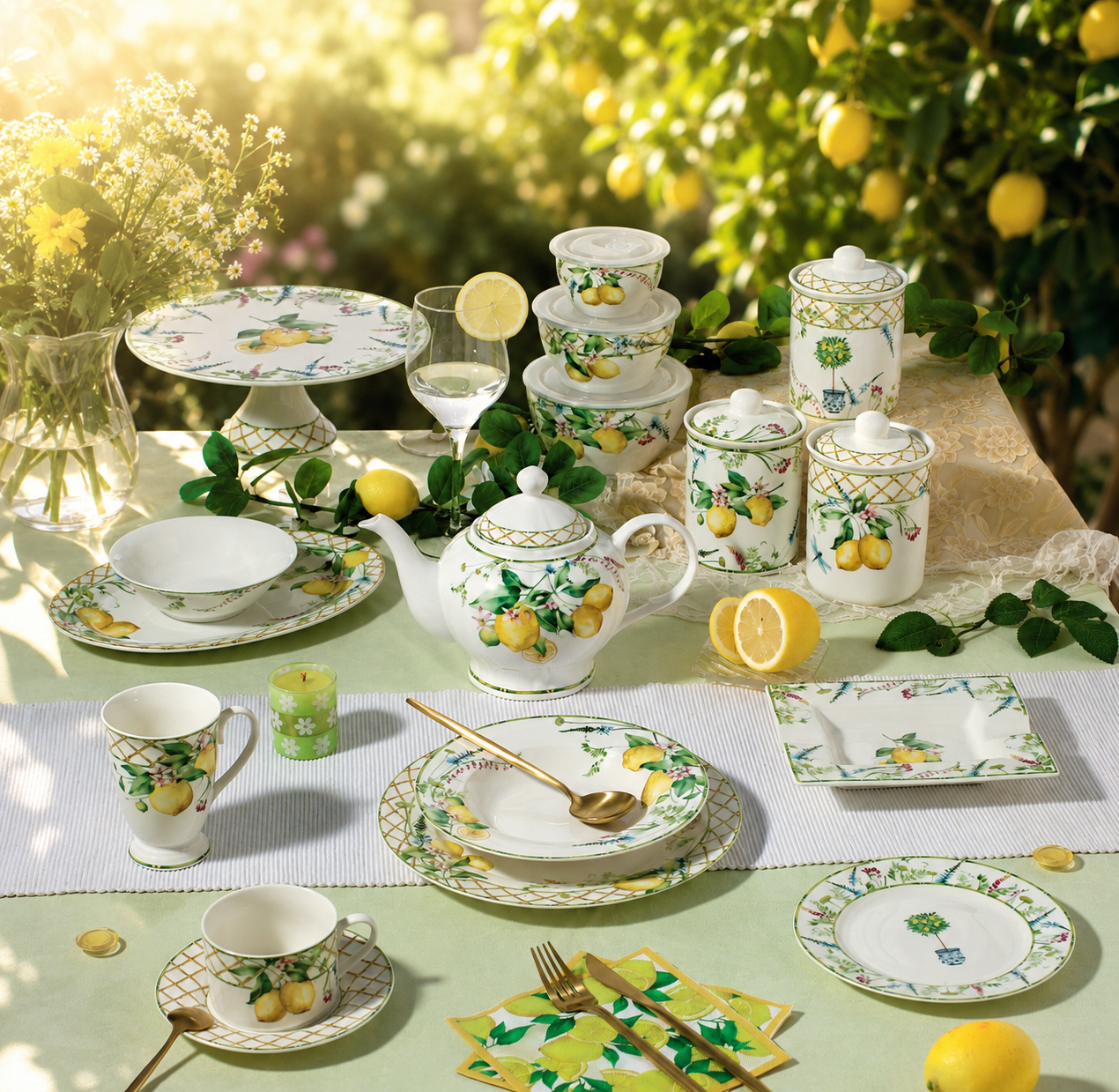 Donglin Homeware Lemon Grove - Farmhouse Style Ceramic Tableware Set