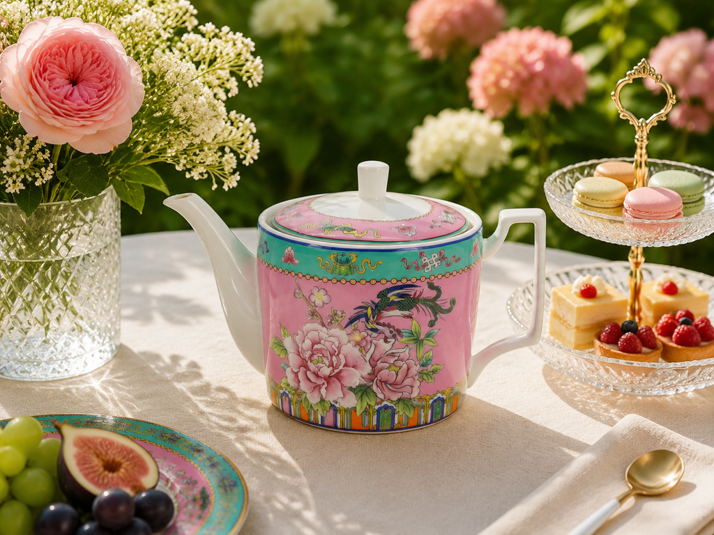 Donglin Homeware Opulent Phoenix - Vintage Style Ceramic Teapot 1100cc
