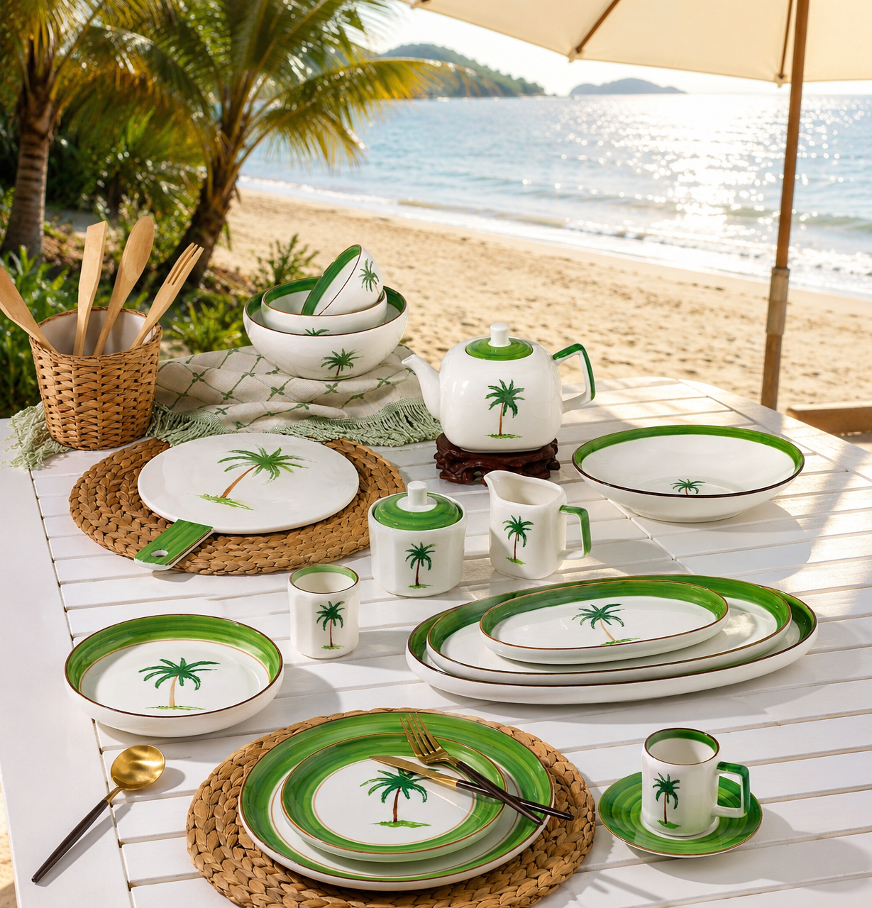 Donglin Homeware Palm Breeze - Farmhouse Style Ceramic Tableware Set